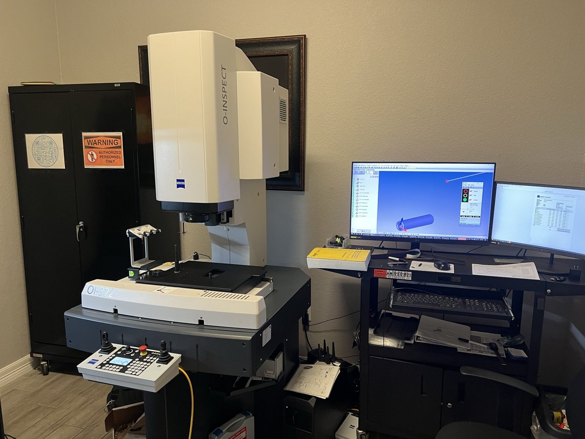 Zeiss O-INSPECT optical CMM in the TXSwiss quality control lab — dimensional inspection of precision Swiss CNC machined parts to ISO 9001:2015 standards